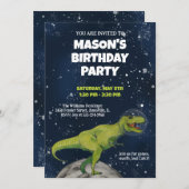 Space Dinosaur T-rex Birthday Party Invitation Kaart (Voorkant / Achterkant)