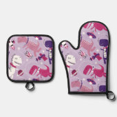 Space Dinosaurs, Cute Dinosaurs, Stars, Space Ship Ovenwant & Pannenlap Set (Voorkant)