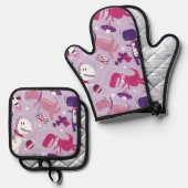 Space Dinosaurs, Cute Dinosaurs, Stars, Space Ship Ovenwant & Pannenlap Set (Voorkant / Achterkant)