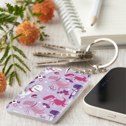 Space Dinosaurs, Cute Dinosaurs, Stars, Space Ship Sleutelhanger (Voorkant Rechts)