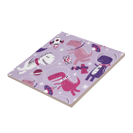 Space Dinosaurs, Cute Dinosaurs, Stars, Space Ship Tegeltje (Zijkant)