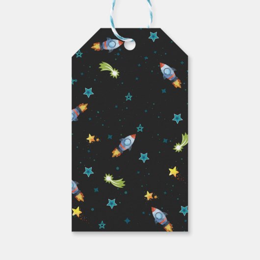 Space Dinosaurus Galaxy Verjaardagsgunst Cadeaulabel (Achterkant)