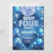 Space Disco 4th Birthday READY FOUR A PARTY Kaart (Voorkant)