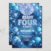 Space Disco 4th Birthday READY FOUR A PARTY Kaart (Voorkant / Achterkant)