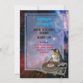 Space Dj Cat Funny Invitation Kaart (Voorkant)