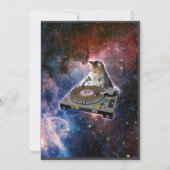 Space Dj Cat Funny Invitation Kaart (Achterkant)