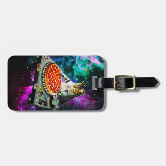 Space dj cat pizza bagagelabel (Voorkant horizontaal)