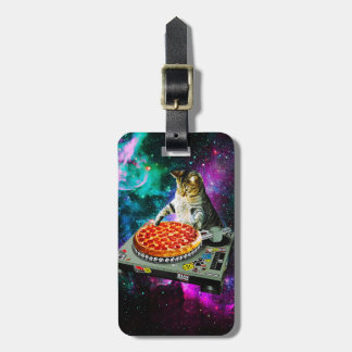 Space dj cat pizza bagagelabel