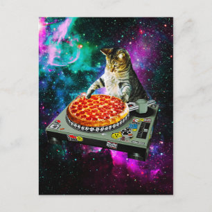 Space dj cat pizza briefkaart