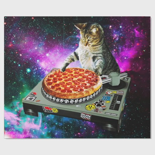 Space dj cat pizza cadeaupapier (Vlak)