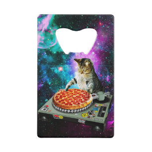 Space dj cat pizza creditkaart flessenopener