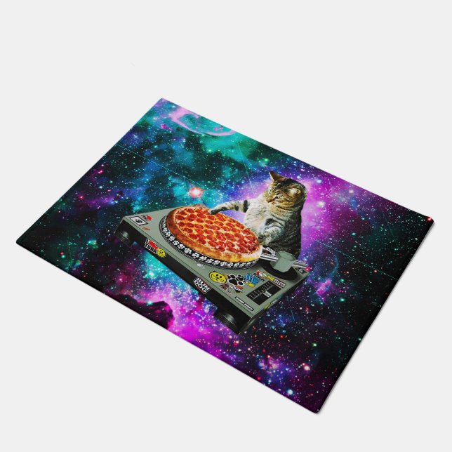 Space dj cat pizza deurmat (Schuin)