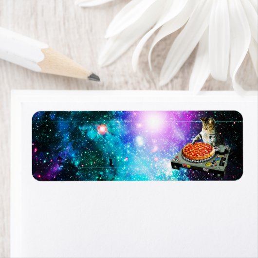 Space dj cat pizza etiket (Insitu)