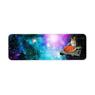 Space dj cat pizza etiket