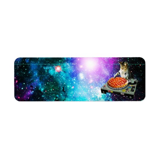 Space dj cat pizza etiket (Voorkant)
