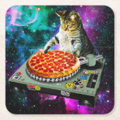 Space dj cat pizza kartonnen onderzetters (Voorkant)