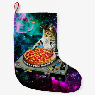 Space dj cat pizza kleine kerstsok
