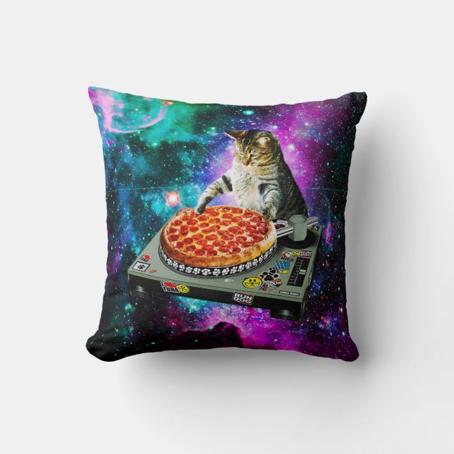 Space dj cat pizza kussen (Voorkant)
