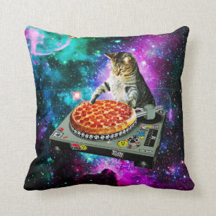 Space dj cat pizza kussen