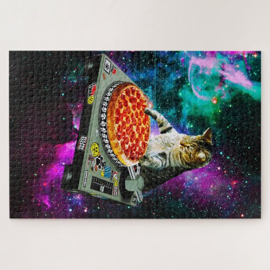 Space dj cat pizza legpuzzel (Horizontaal)
