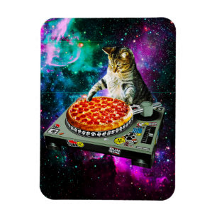 Space dj cat pizza magneet