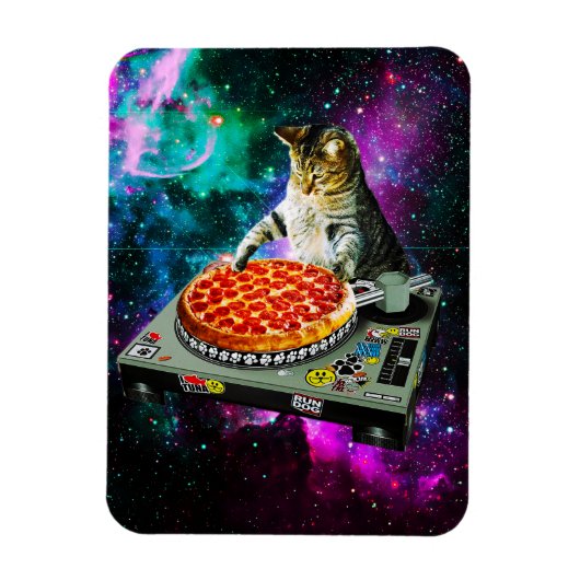 Space dj cat pizza magneet (Verticaal)