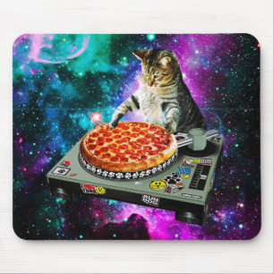 Space dj cat pizza muismat