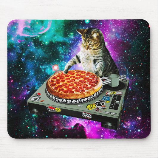 Space dj cat pizza muismat (Voorkant)