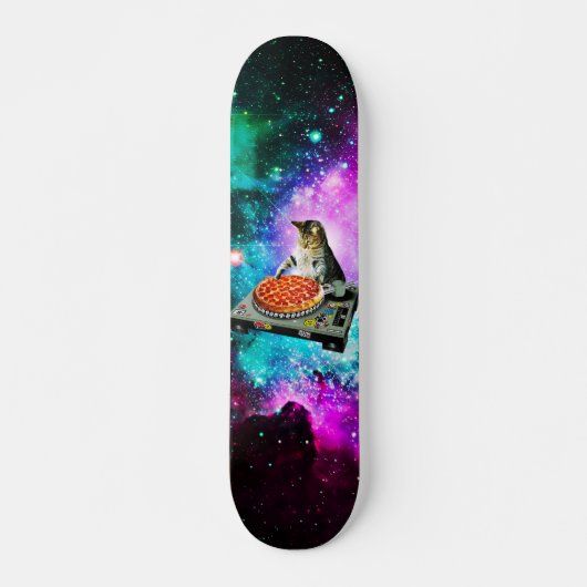 Space dj cat pizza persoonlijk skateboard (Voorkant)