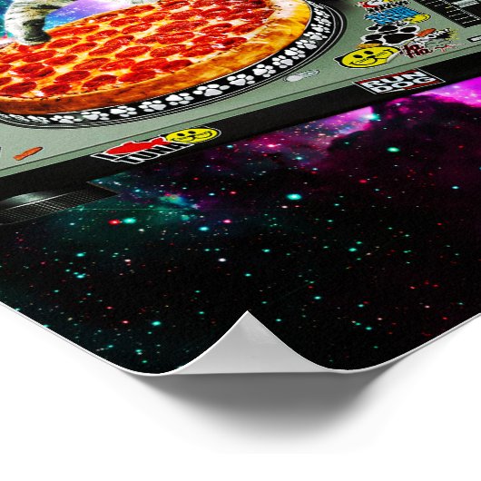 Space dj cat pizza poster (Hoek)