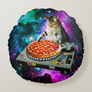 Space dj cat pizza rond kussen