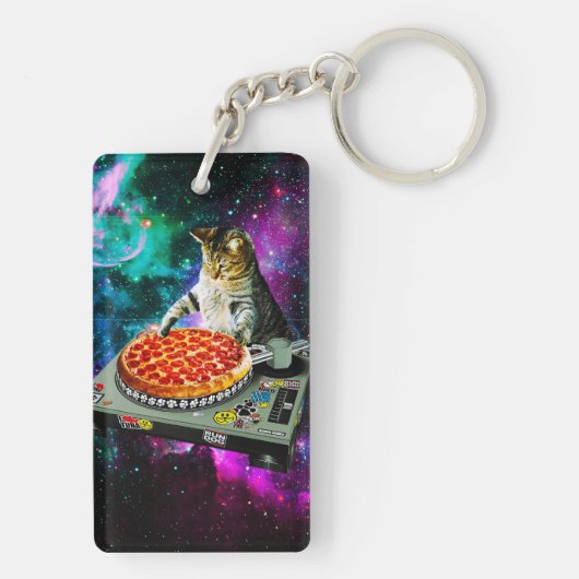 Space dj cat pizza sleutelhanger (achterkant)