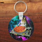 Space dj cat pizza sleutelhanger (Voorkant)