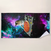Space dj cat pizza strandlaken (Voorkant)