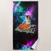 Space dj cat pizza strandlaken (Voorkant)