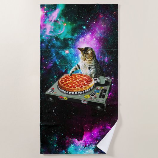 Space dj cat pizza strandlaken (Voorkant)
