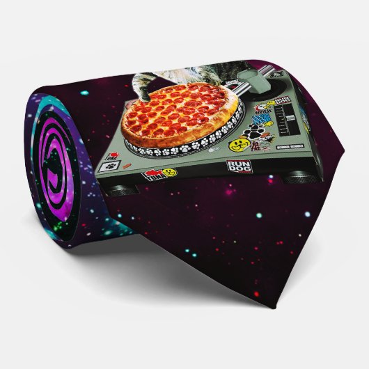 Space dj cat pizza stropdas (Opgerold)
