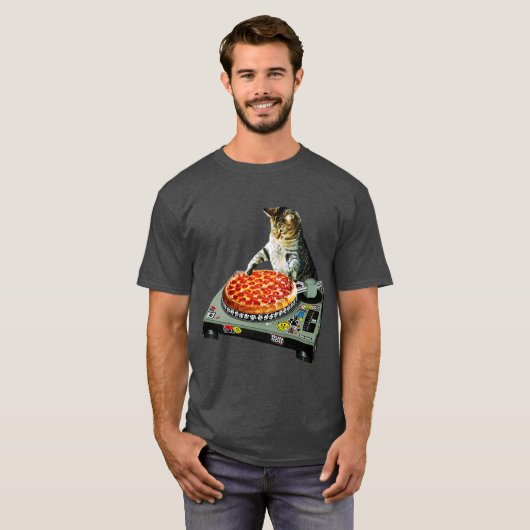 Space dj cat pizza t-shirt (Voorkant volledig)