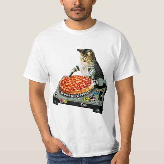 Space dj cat pizza t-shirt (Voorkant)