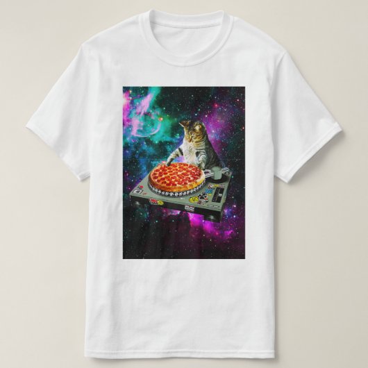 Space dj cat pizza t-shirt (Design voorkant)