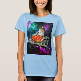 Space dj cat pizza t-shirt