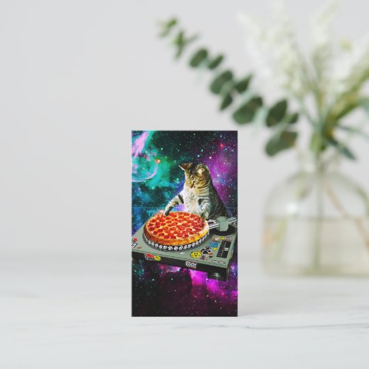 Space dj cat pizza visitekaartje (Staand voorkant)