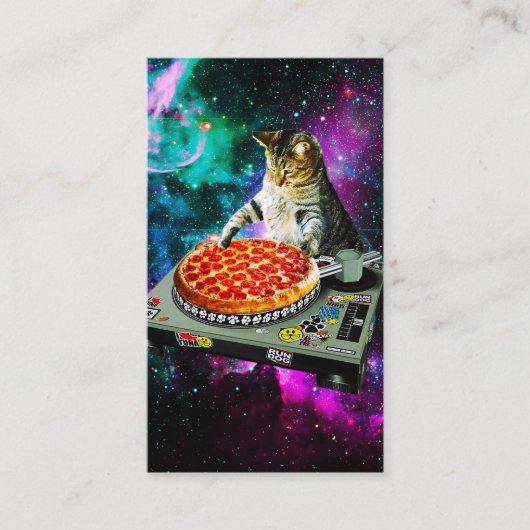 Space dj cat pizza visitekaartje (Voorkant)