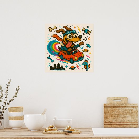 Space Dog Driving Car Poster (Keuken)