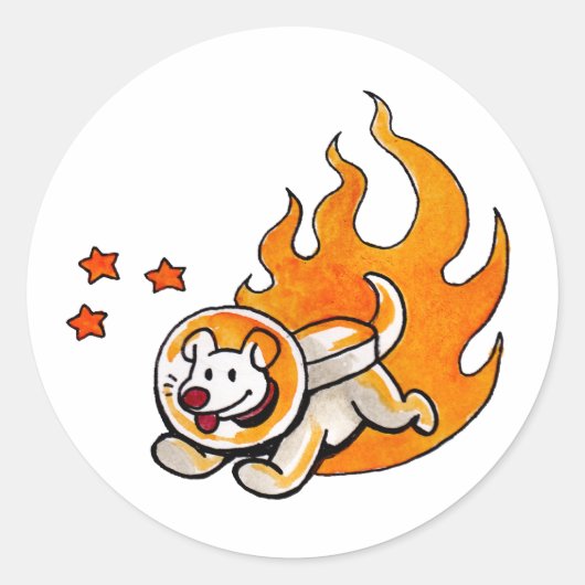 Space Dog Ronde Sticker (Voorkant)