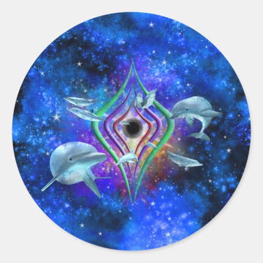 Space dolfijnen Blue Galaxy Nebula Ronde Sticker (Voorkant)