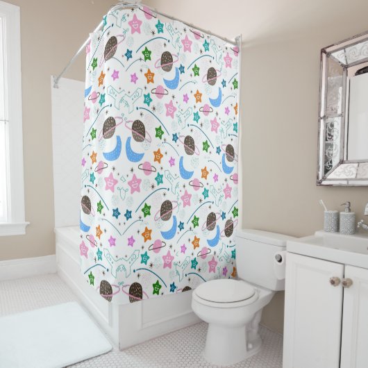 Space Doodle Patroon Douchegordijn (In situ)