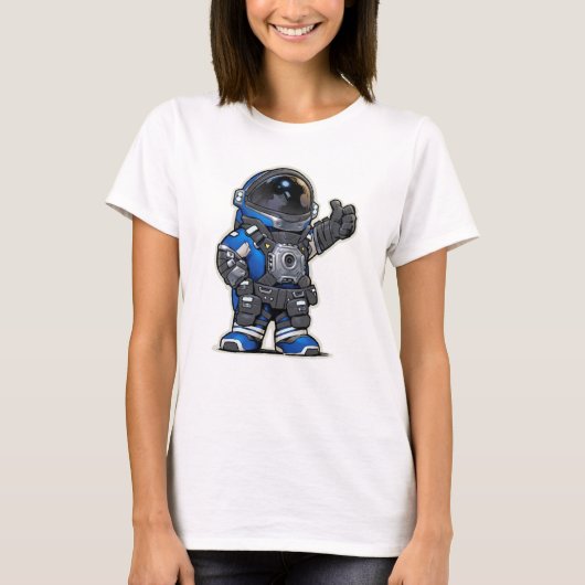 Space Engineers Cartoon Vrouw Tshirt - Blauw (Voorkant)