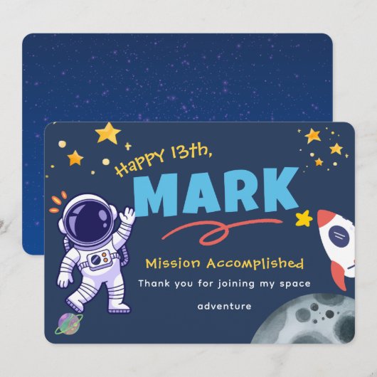 Space Explorer Birthday Thank You Card Bedankkaart (Voorkant / Achterkant)