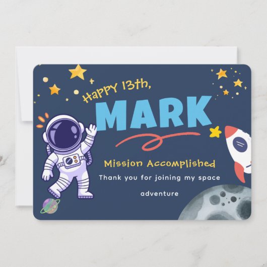 Space Explorer Birthday Thank You Card Bedankkaart (Voorkant)